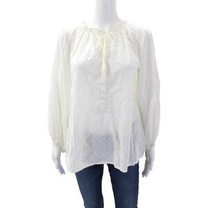 Curation Women's Long Sleeves Swiss Dot Tassel Blouse White Size XS